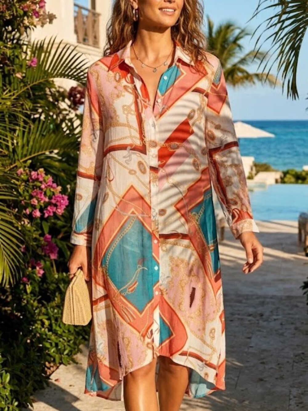 LARA Sheer Paisley Gold Rope Hi-Low Resort Cruise Cover-Up Dress Size Small